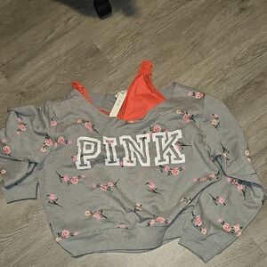 PINK Victoria's Secret Gray Floral Crew Neck Sweater **New**